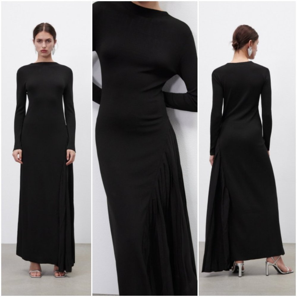 ZARA COLLECTION BLACK KNIT BANDAGE CONTRAST MAXI DRESS $89.90 - Picture 1 of 12